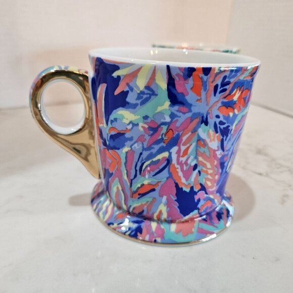 Lilly Pulitzer Ceramic Mug Set Two Gold Handle12 oz Shell Search, Sunset Safari - Picture 4 of 12